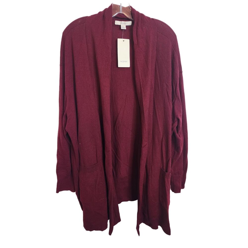 Sejour Red Deep Berry Open Front Cardigan with Pockets, NWT, 3X